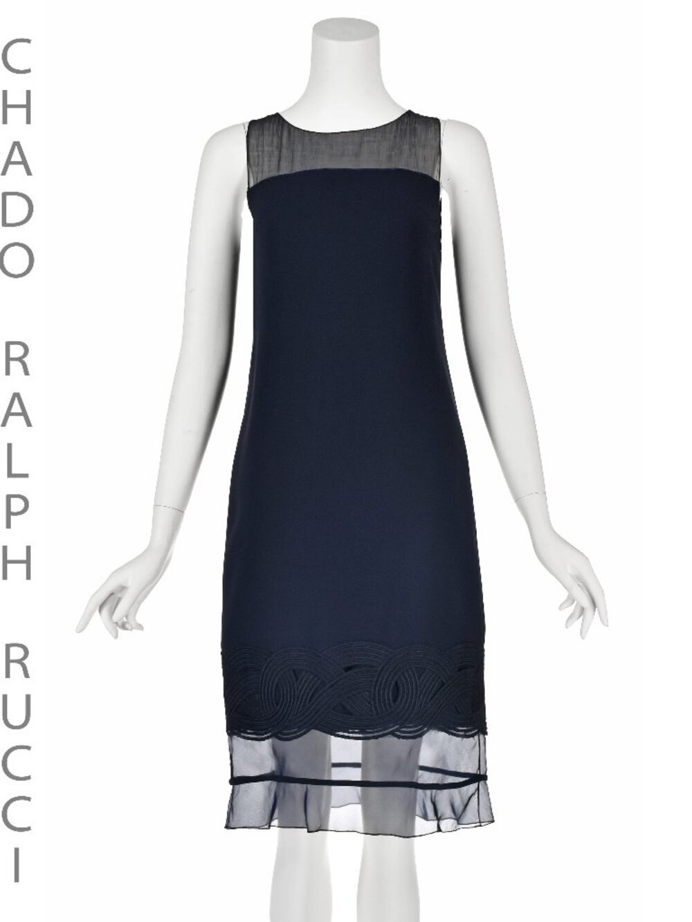 CHADO RALPH RUCCI Navy Sleeveless Dress w/Illusion Panels SZ SM